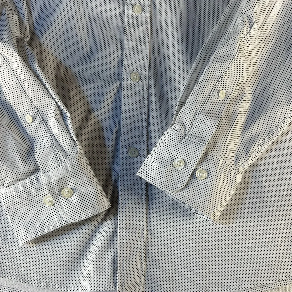 Dunning Dress Shirt Mens Large White Dot Long Sleeve Button-Up‎ Stretch Reg Fit